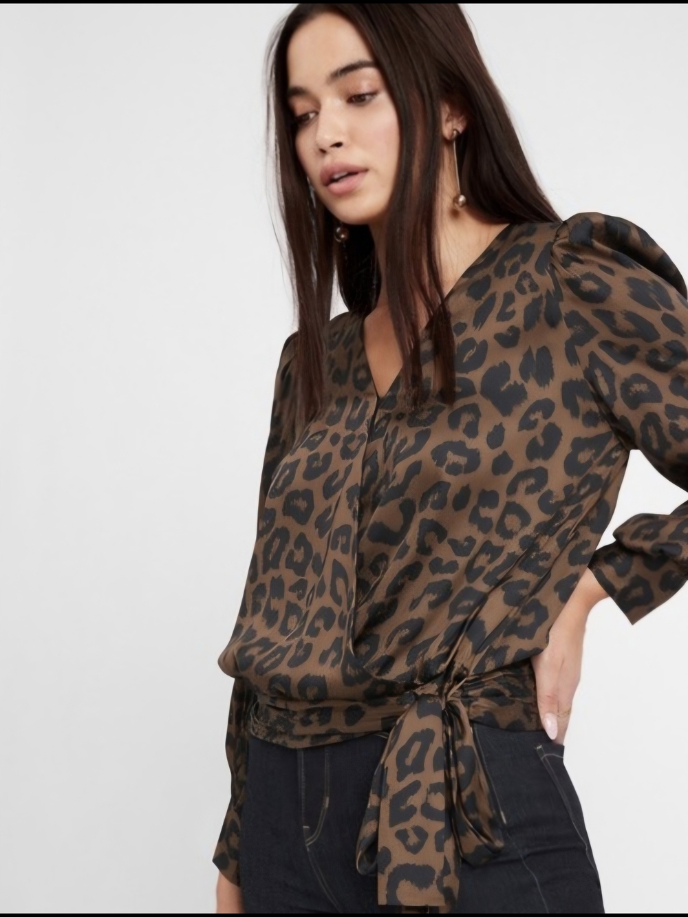 Banana Republic Leopard Print Tie-Waist V-Neck Blouse - Brown/Black Sz XL